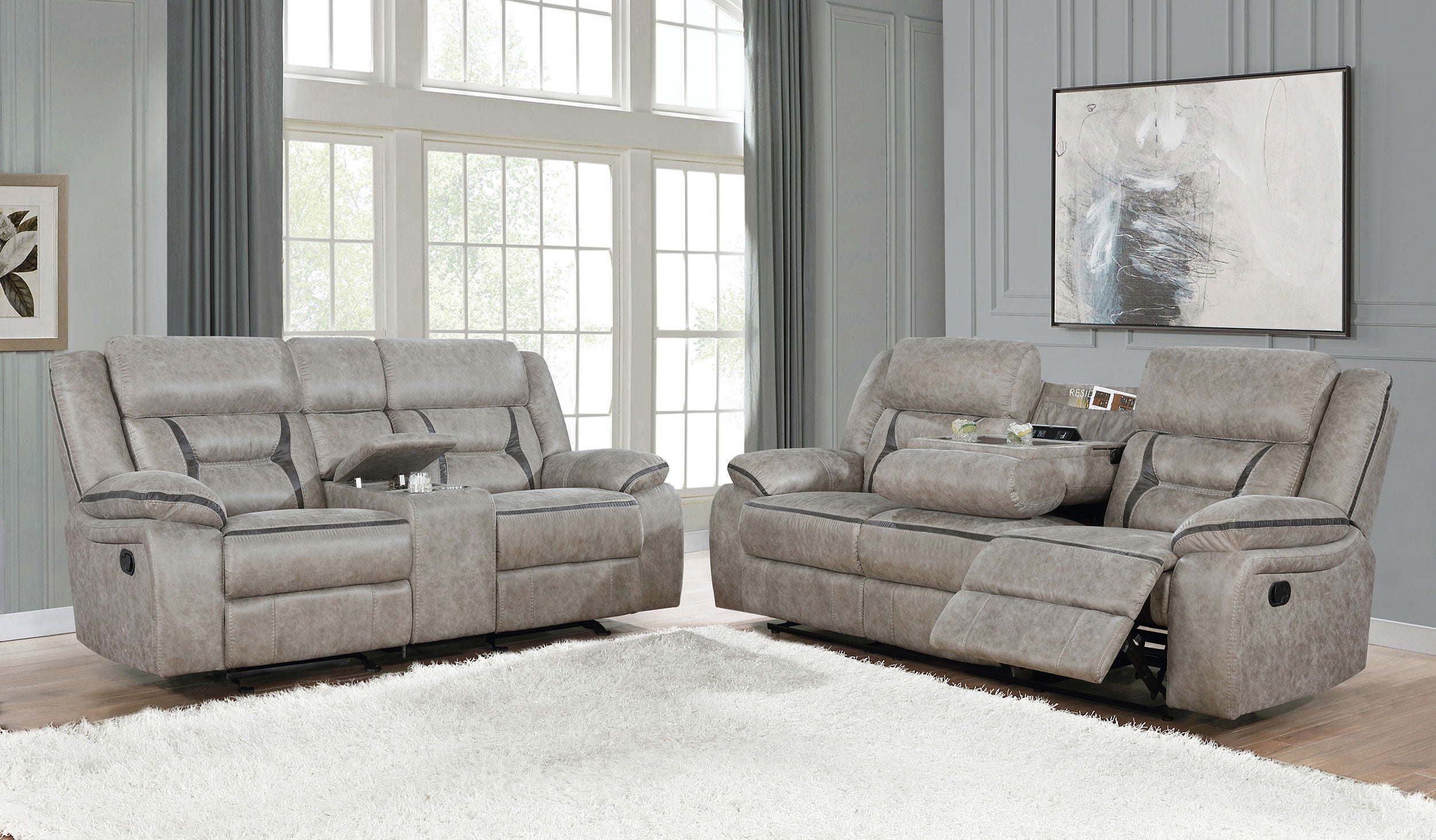 Greer 2-piece Upholstered Reclining Sofa Set Taupe — view 2