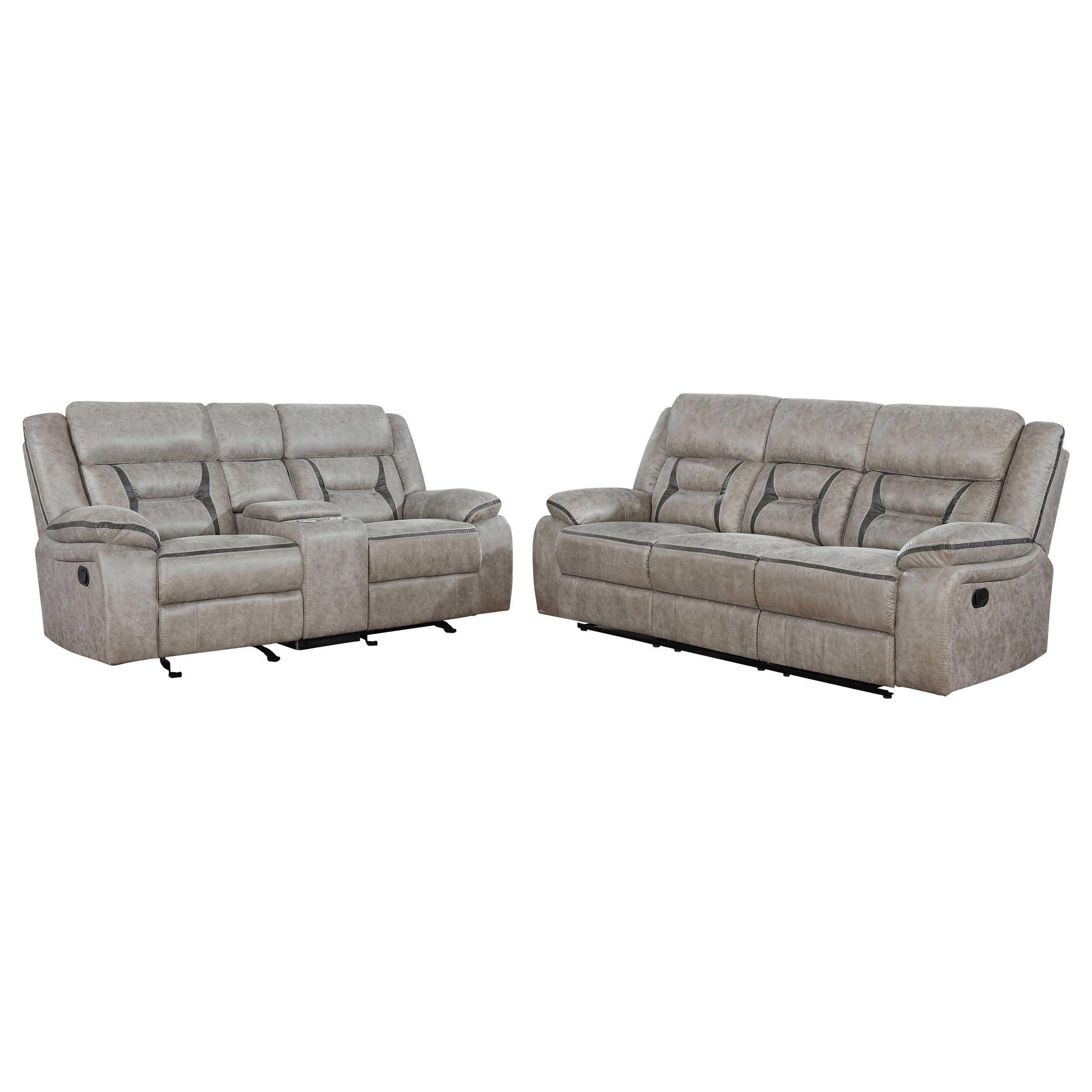 Greer 2-piece Upholstered Reclining Sofa Set Taupe — view 3