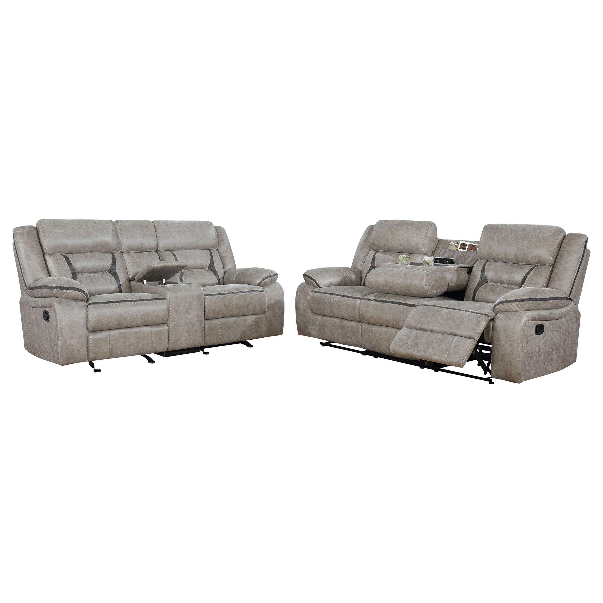 Greer 2-piece Upholstered Reclining Sofa Set Taupe — view 4