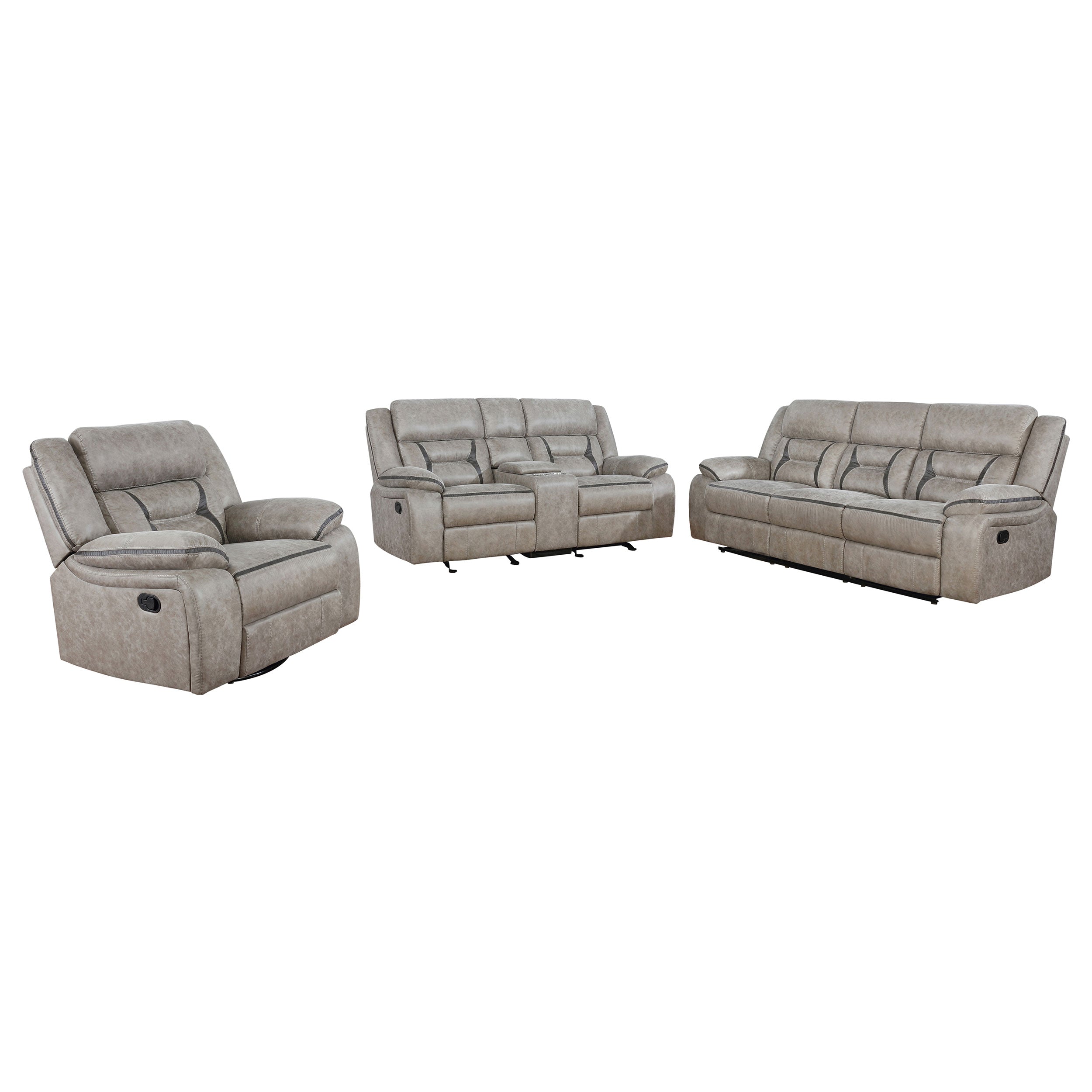 Greer 3-piece Upholstered Reclining Sofa Set Taupe — view 3