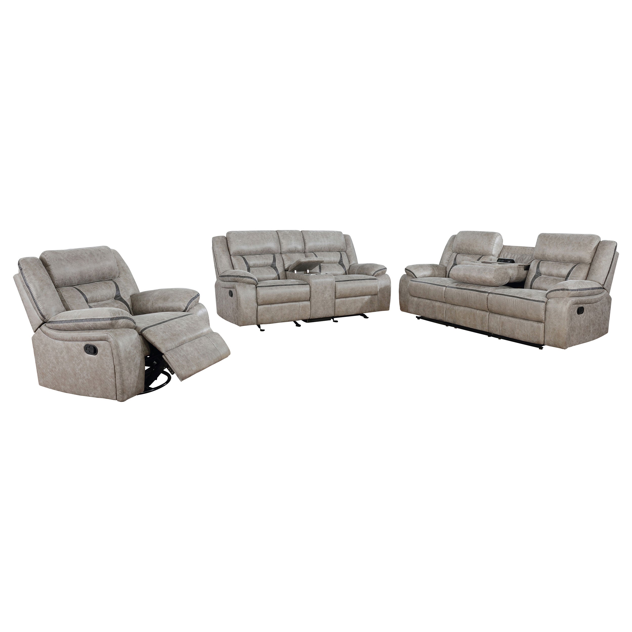Greer 3-piece Upholstered Reclining Sofa Set Taupe — view 4