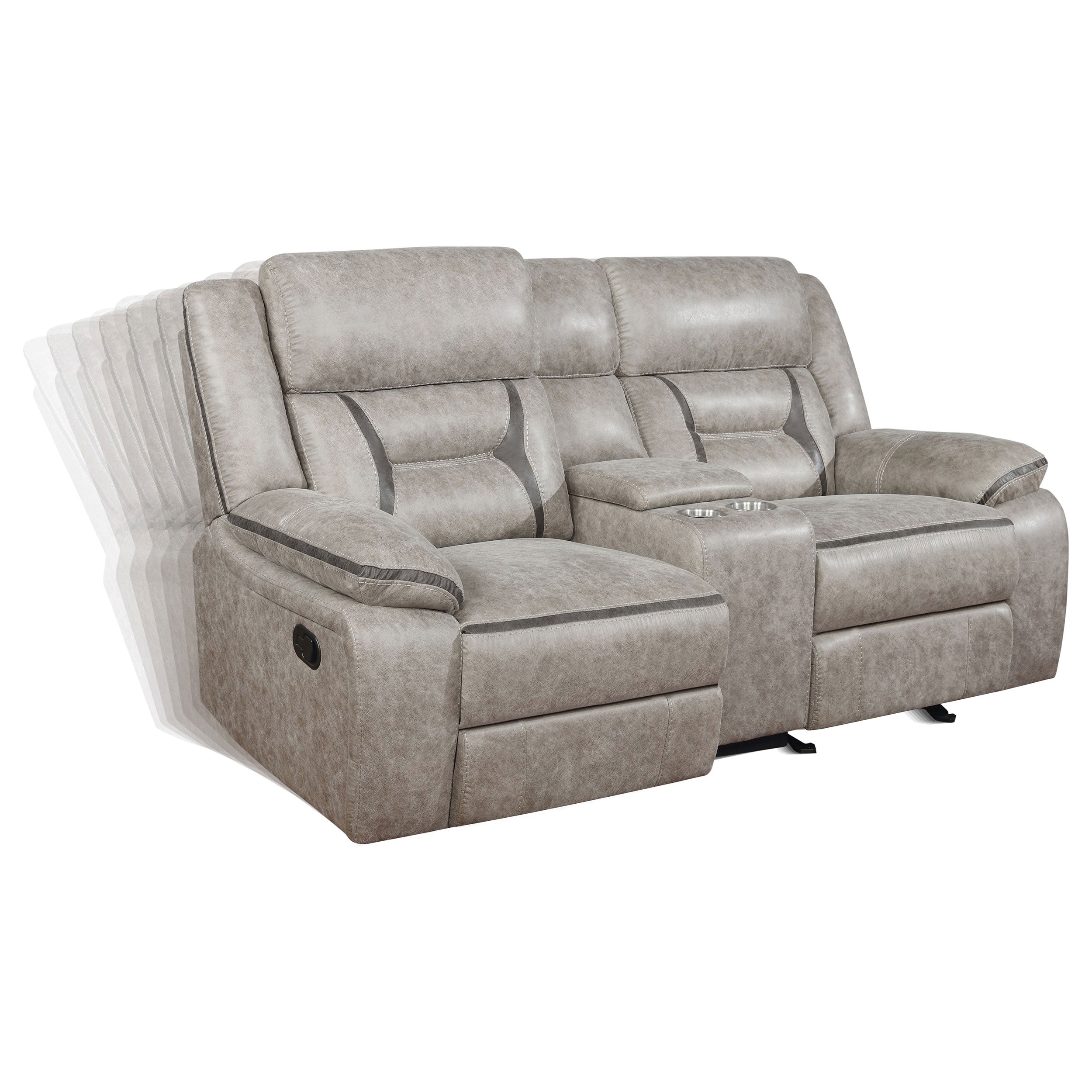 Greer Upholstered Motion Reclining Loveseat Taupe — view 4
