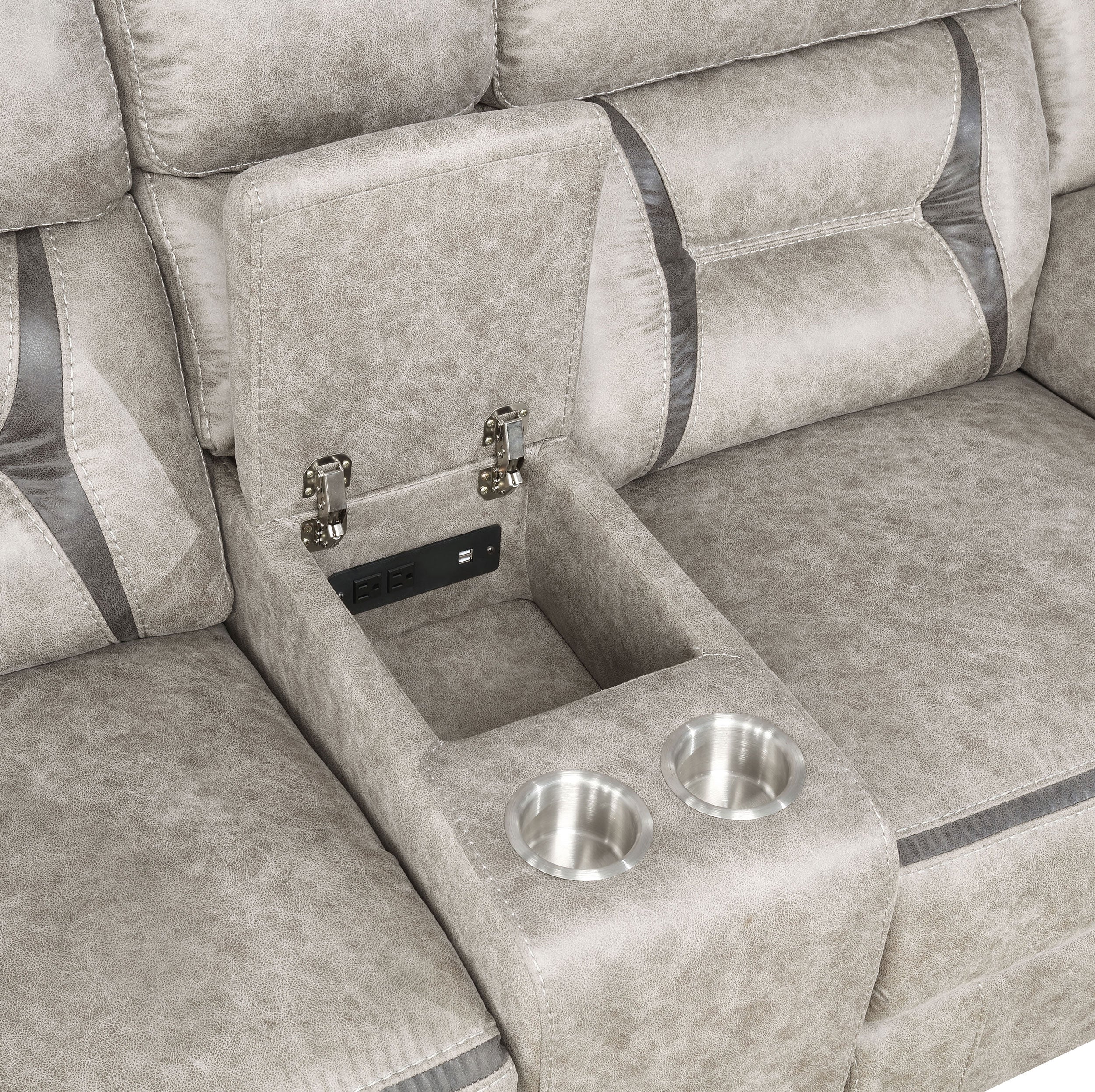 Greer Upholstered Motion Reclining Loveseat Taupe — view 5