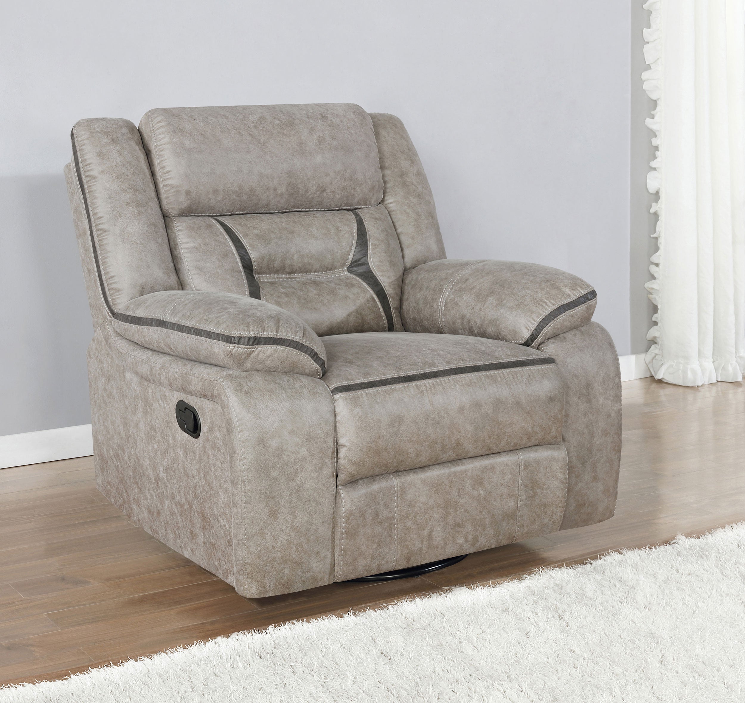 Greer Upholstered Swivel Glider Recliner Chair Taupe — view 2