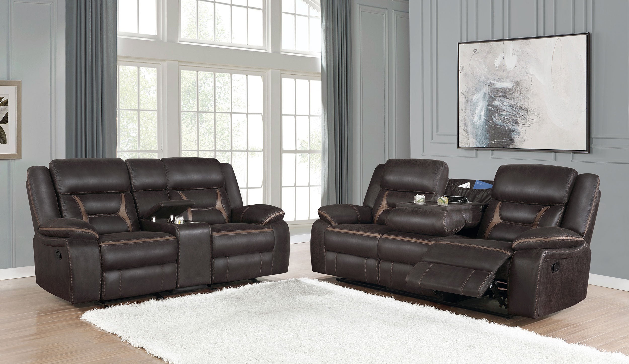 Greer 2-piece Upholstered Reclining Sofa Set Brown — view 2