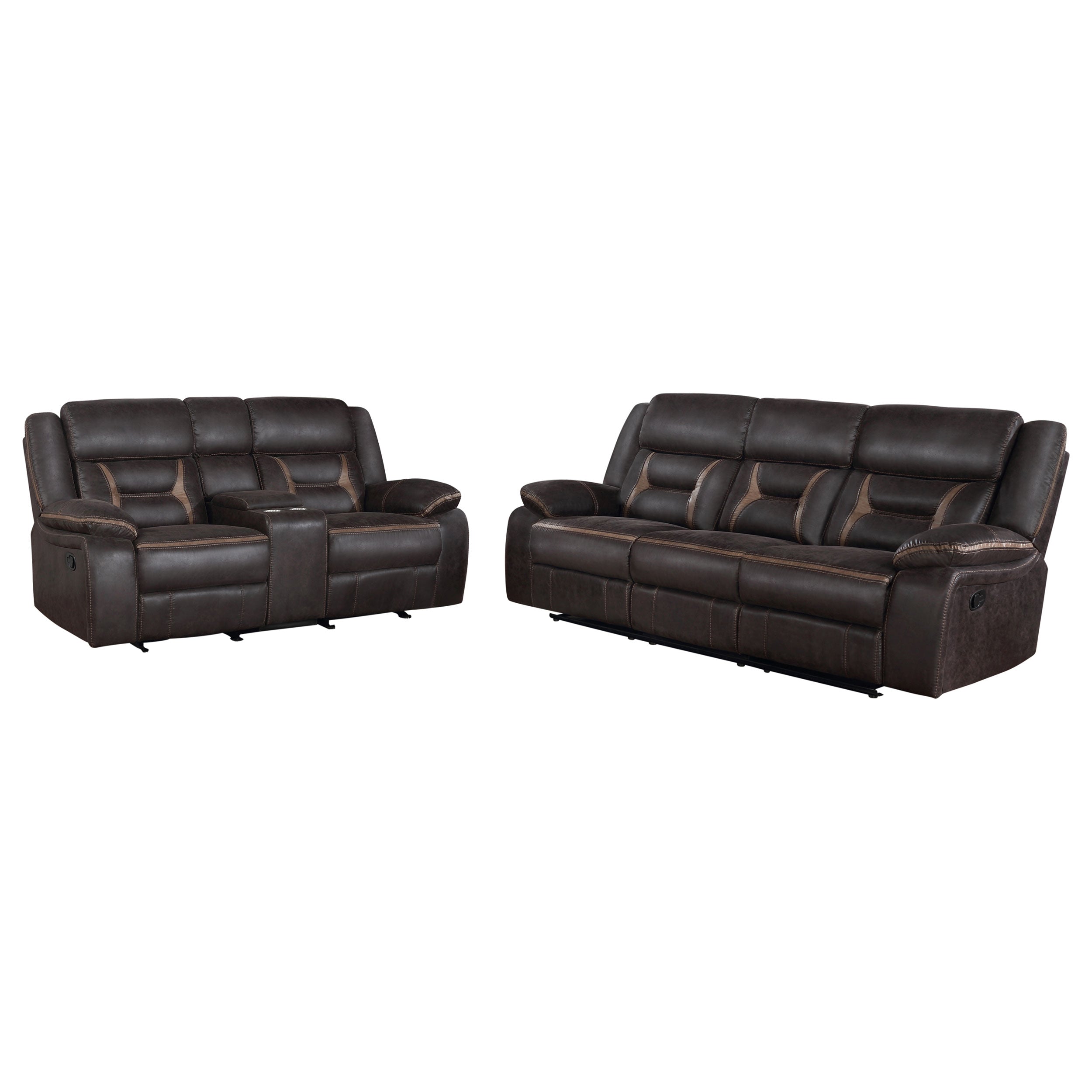Greer 2-piece Upholstered Reclining Sofa Set Brown — view 3