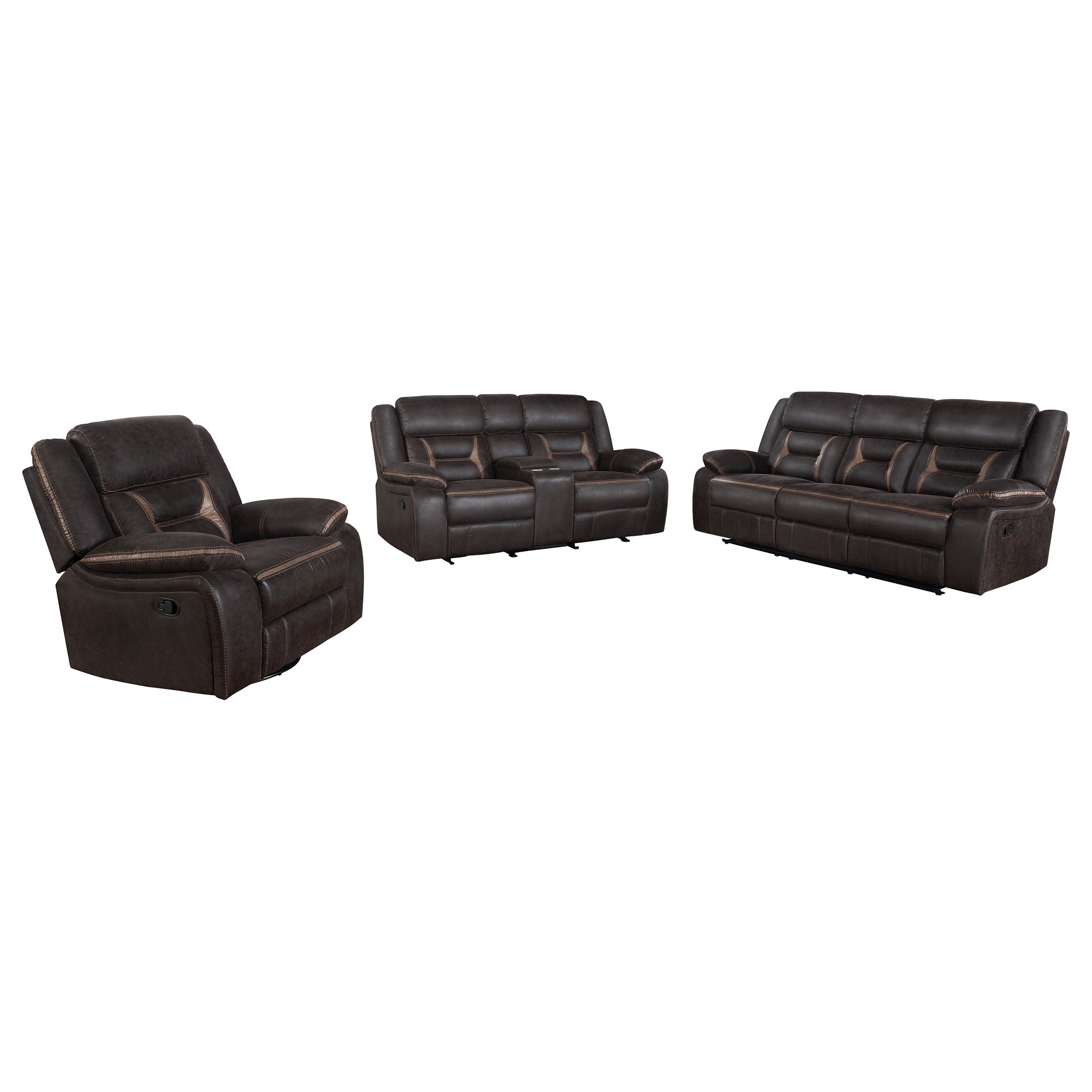 Greer 3-piece Upholstered Reclining Sofa Set Brown — view 3