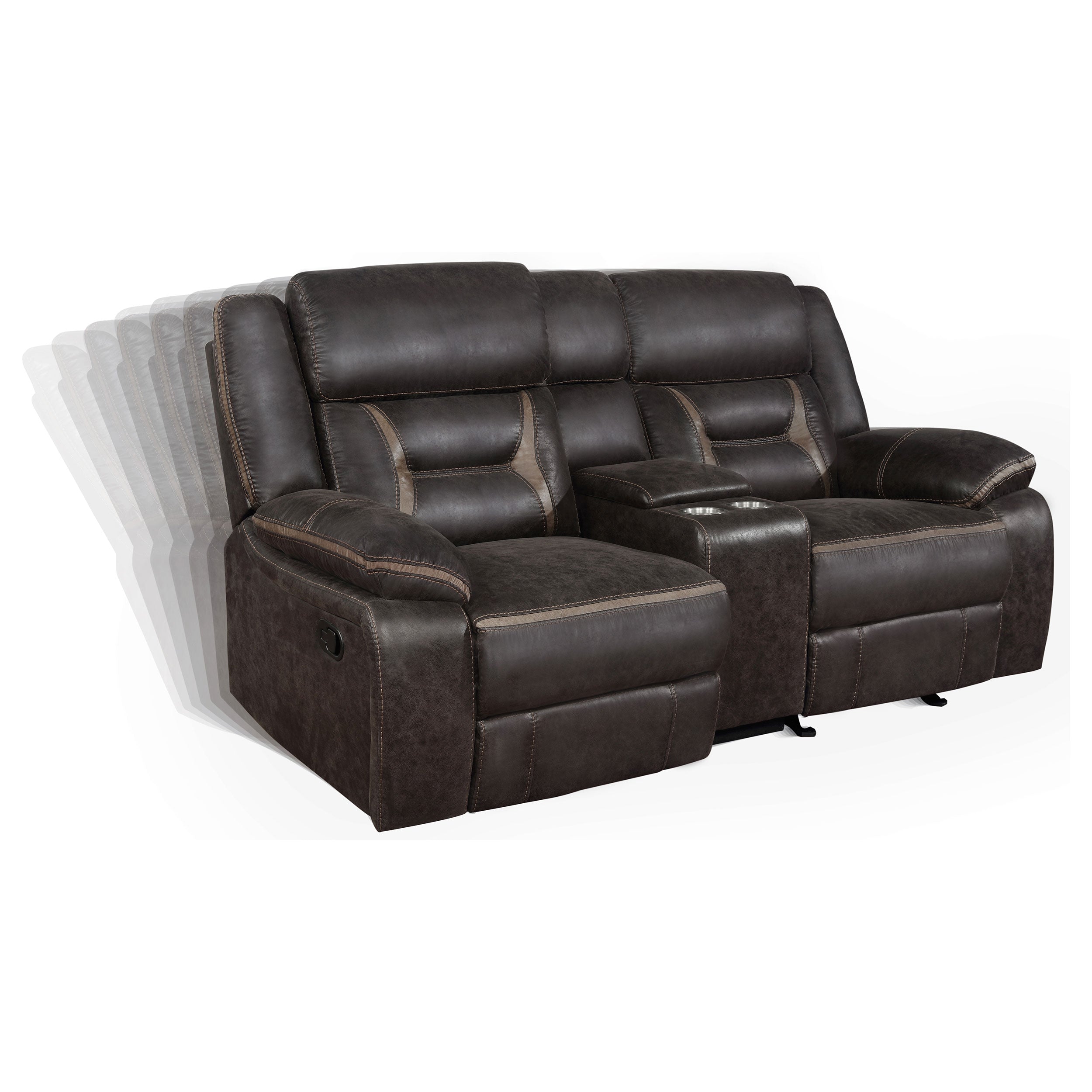 Greer Upholstered Motion Reclining Loveseat Brown — view 4