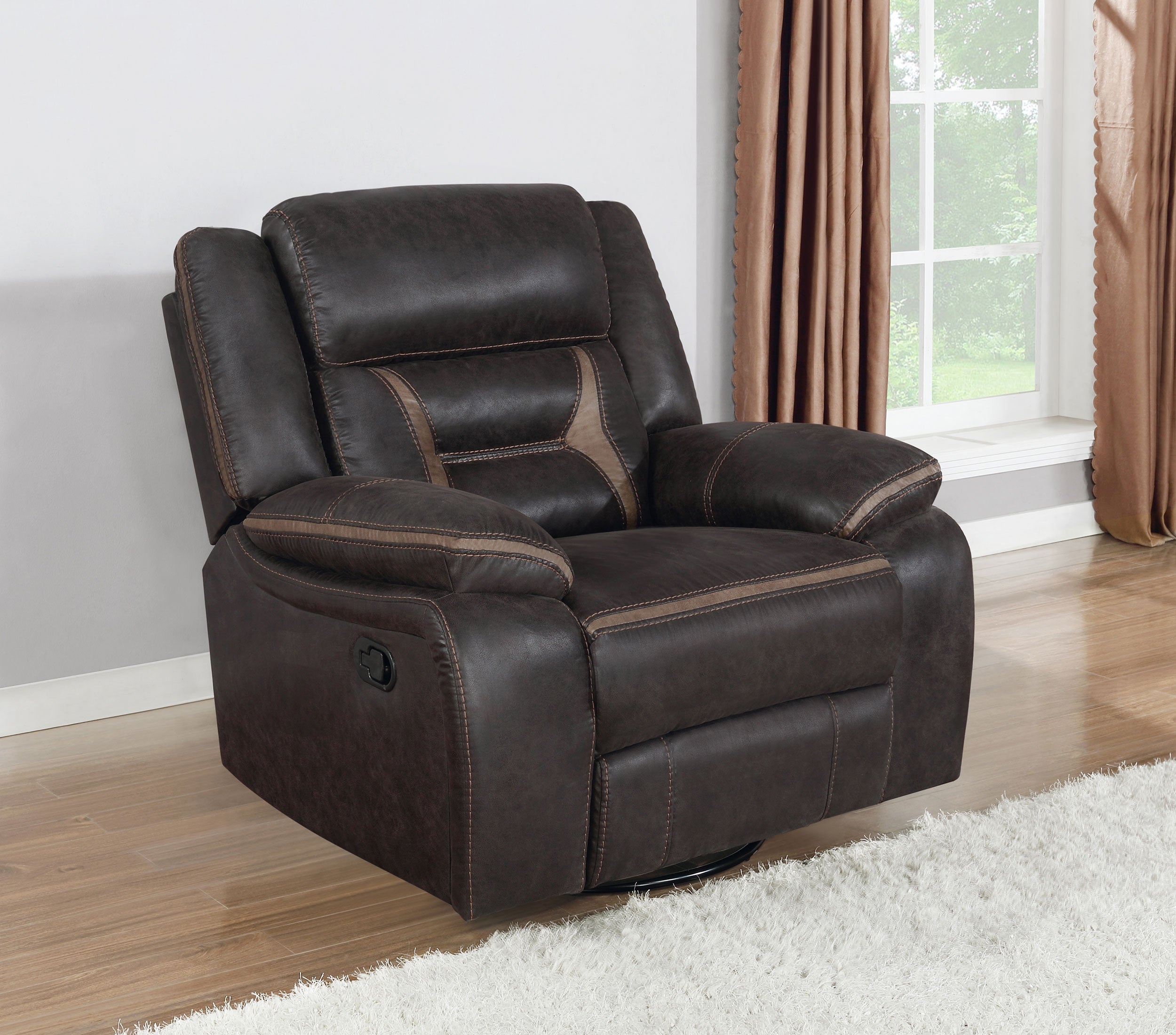 Greer Upholstered Swivel Glider Recliner Chair Brown — view 2