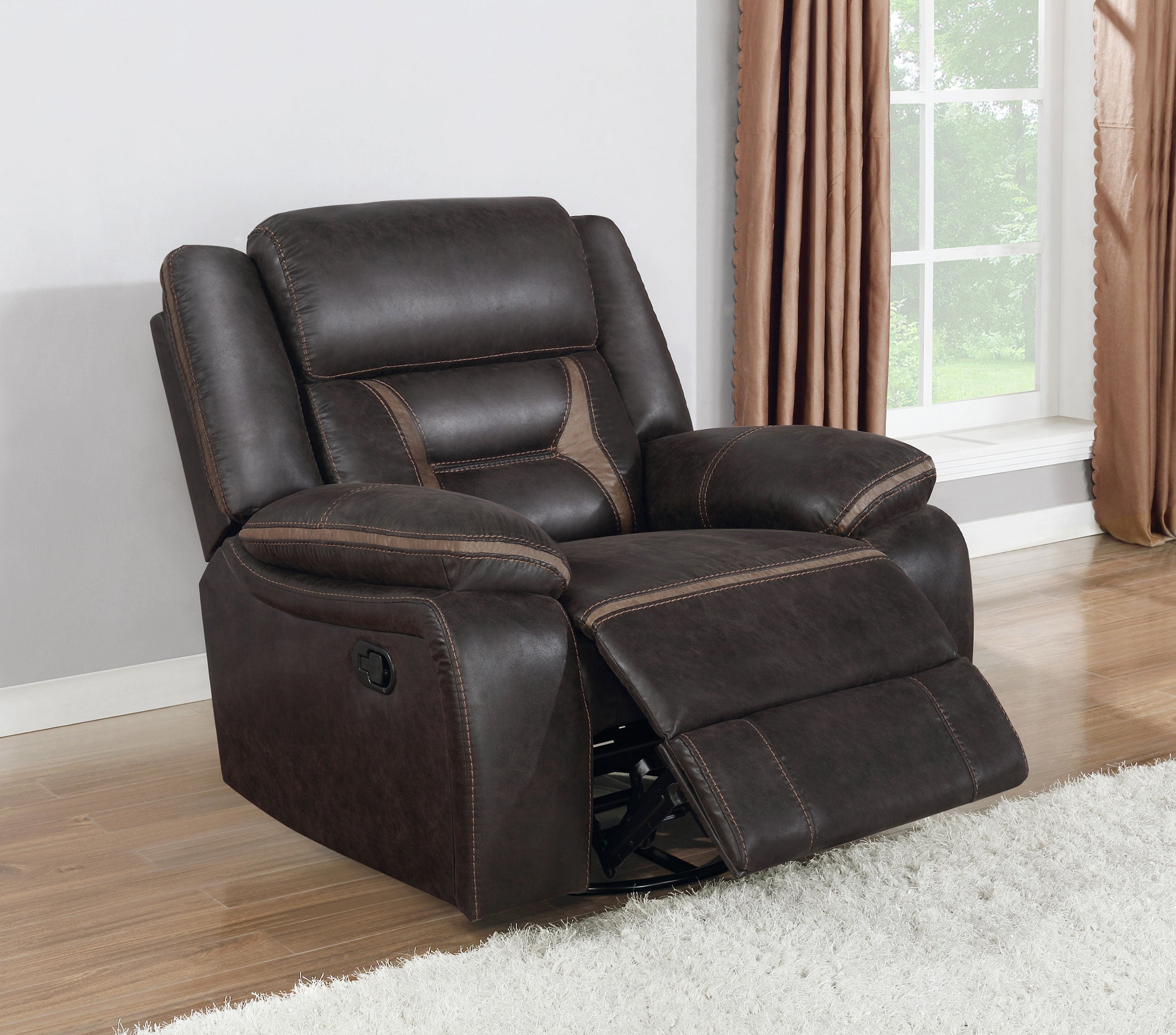 Greer Upholstered Swivel Glider Recliner Chair Brown — view 3