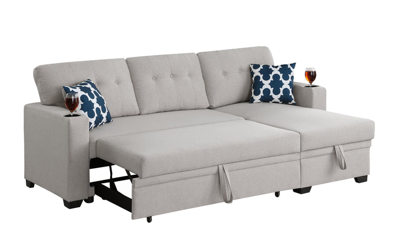 82" Width Sectional With Storage Chaise And Cupholder Armrest