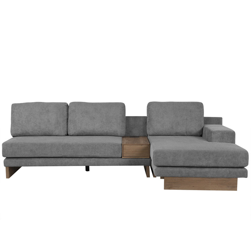 L-Shaped Sofa Sectional Sofa With Two USB Ports And Two Power Sockets, A Storage Drawer And A Reversible Chaise Lounge For Living Room