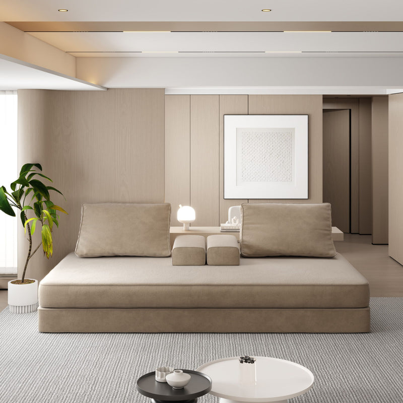 Multifunctional Convertible Sofa Bed With 2 Tumbler Backrests And 2 Pillows, Deep Seat Couch