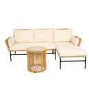 3 Pieces Outdoor Patio Wicker Furniture Sets Table And Chairs With Thick Cushion Outdoor Sofa Set Wicker And Cushion - Natural Yellow / Creme
