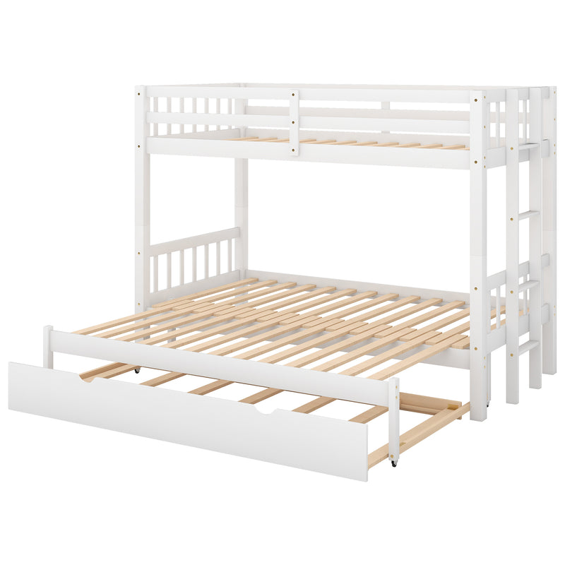 Twin over Pull-out Bunk Bed with Trundle, White