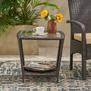 Trenton - Outdoor Side Table With Glass Top - Brown Rattan
