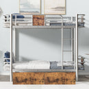 Twin Long Over Twin Long Bunk Bed With Guardrail And 2 Storage Drawers - Silver