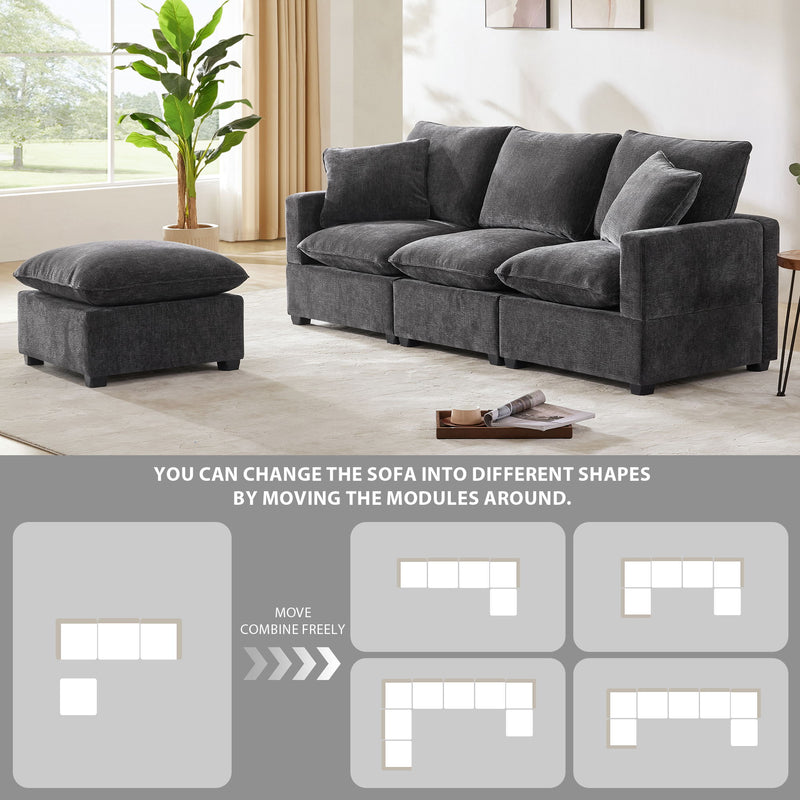 Modern Modular Sofa, 4 Seat Chenille Sectional Couch Set With 2 Pillows Included, Freely Combinable Indoor Funiture For Living Room