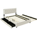 Queen Size  Velvet Storage Platform Bed, with 2 Big Drawers, Twin XL Size Trundle and LED Light, Beige
