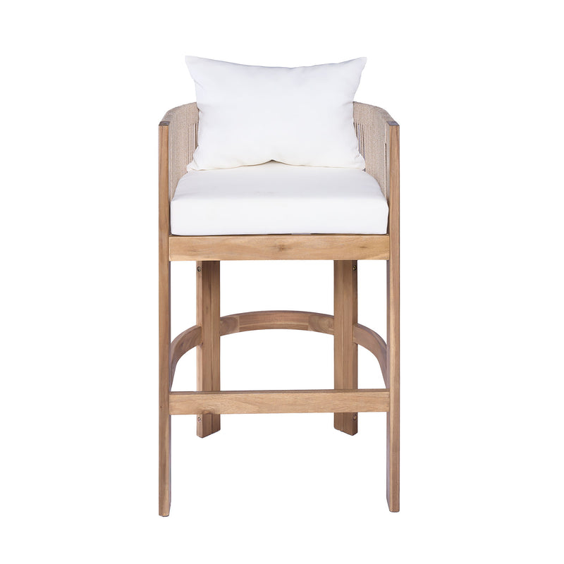 Modern Matera Barstool (Set of 2) With Wraparound Back And Rope - Teak / Beige