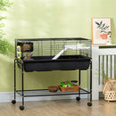 Pawhut - Two-Story Small Animal Cage Removable From Stand, Guinea Pig Cage, Hedgehog Cage, Chinchilla Cage, Ferret, With Shelf & Wheels, Pet Habitat - Black