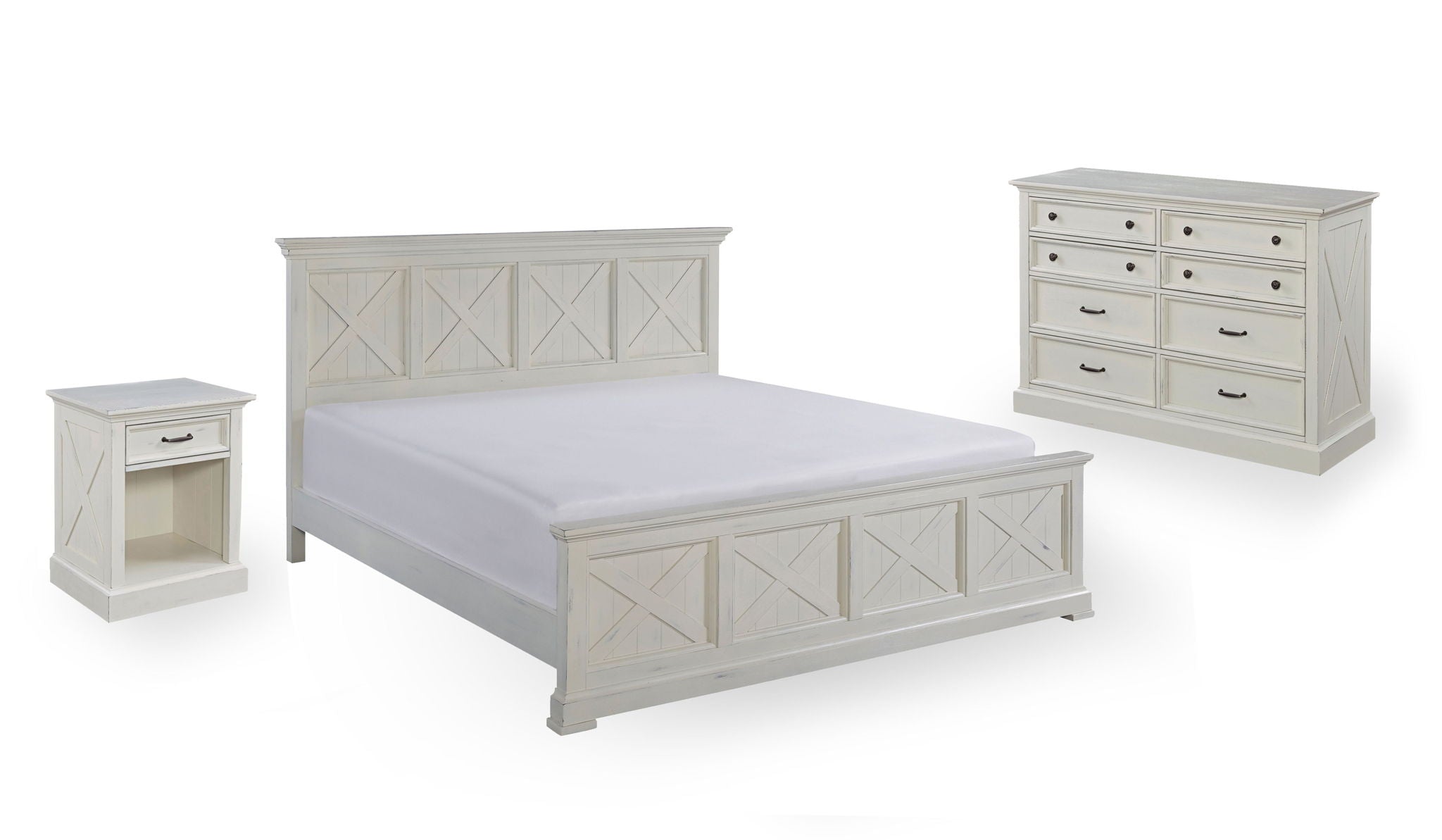 Seaside Lodge - King Bed, Nightstand And Chest - White