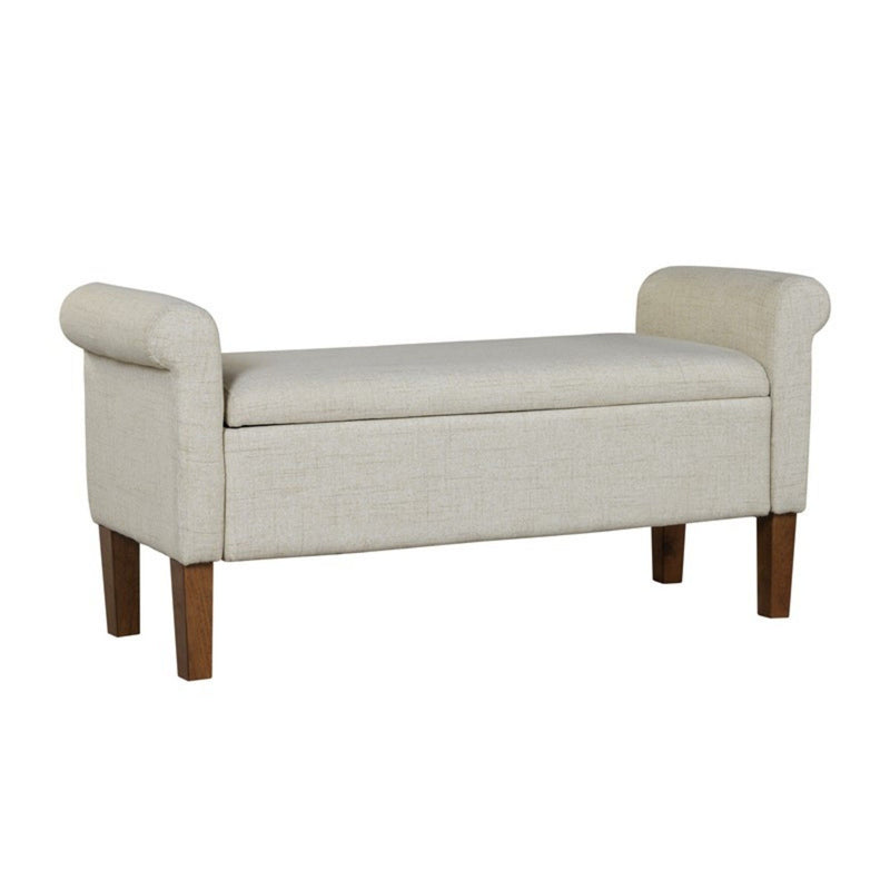 Upholstered Storage Bench With Rolled Armrests