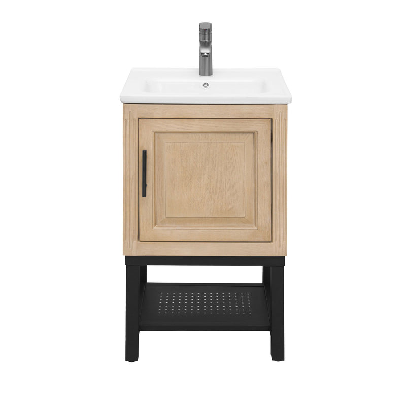Modern Freestanding Bathroom Vanity With Ceramic Sink, Hot And Cold Faucet, 1 Door Cabinet & Open Shelf