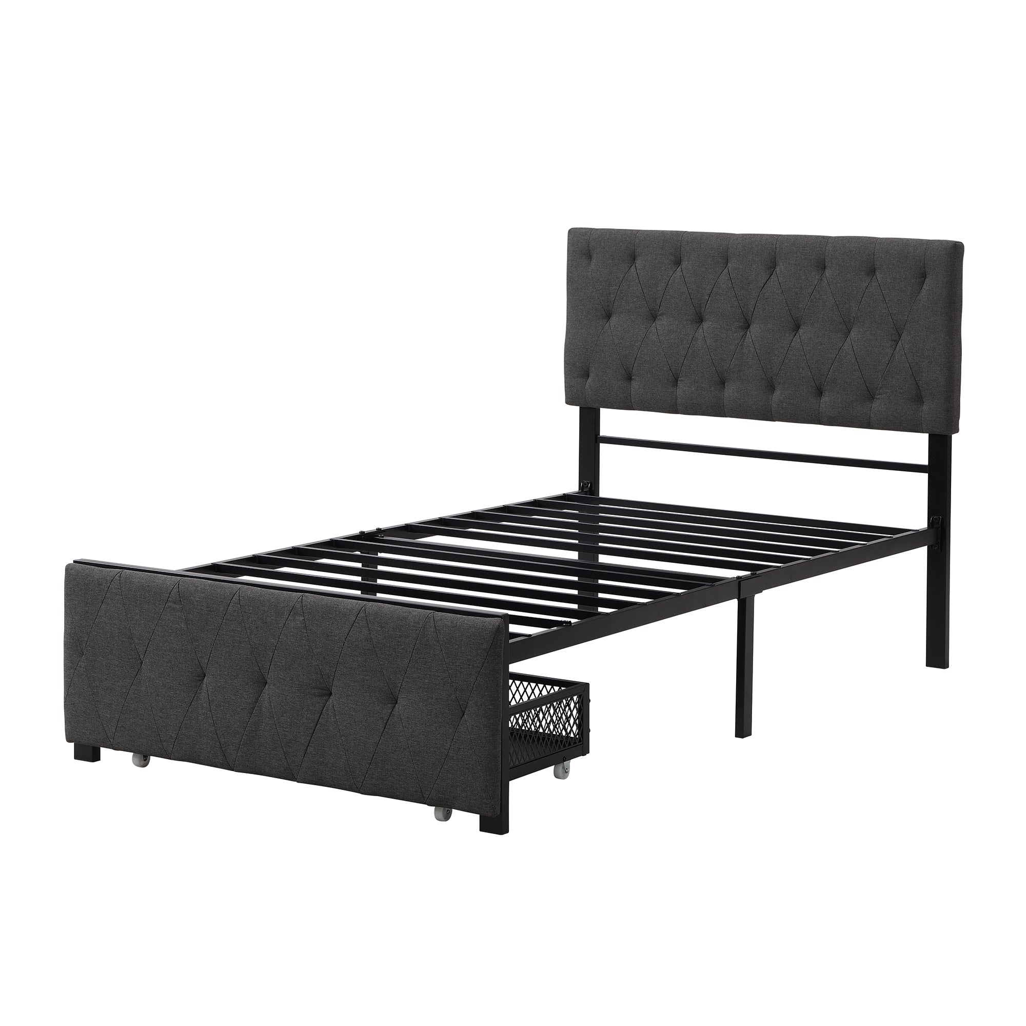 Twin Size Storage Bed Metal Platform Bed with a Big Drawer - Gray - Atlantic Fine Furniture Melbourne FL