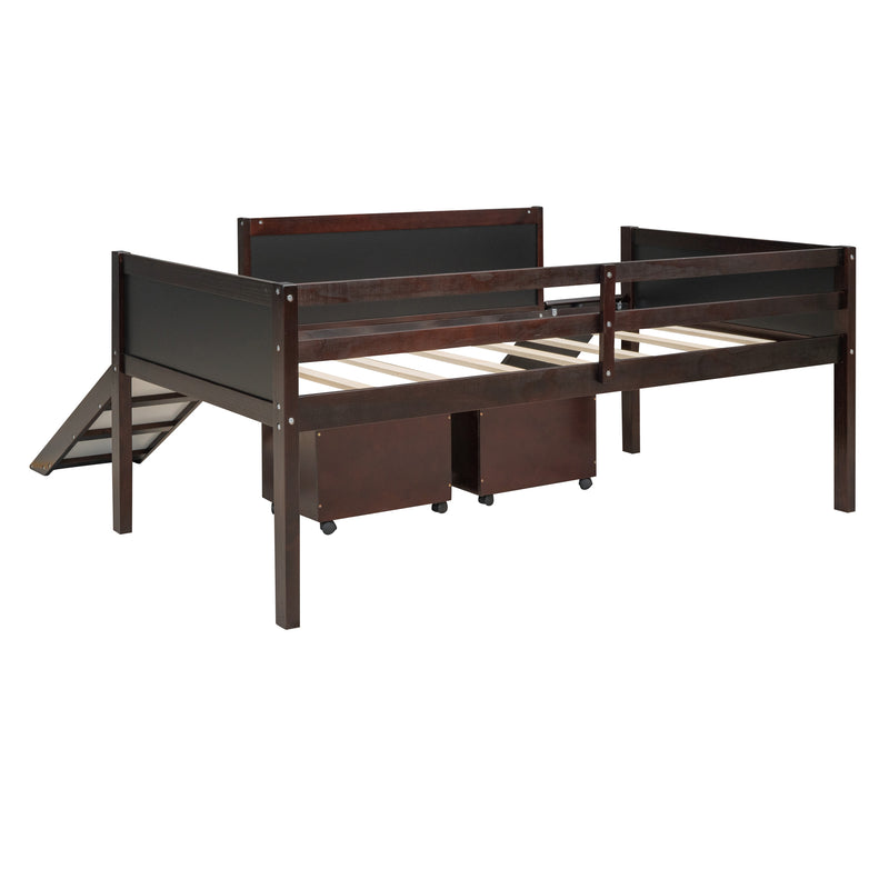 Twin size Loft Bed Wood Bed with Two Storage Boxes - Espresso ( old sku: LP000075AAP )