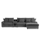Sectional With Bluetooth Speakers L Shaped Couch With Console USB Charger, Cup Holders Storage Ottoman Deep And Wide Seat Cloud Sofa