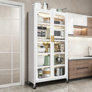 6 Tier Storage Cabinet With Transparent Door, Adjustable Shelves & Wheels