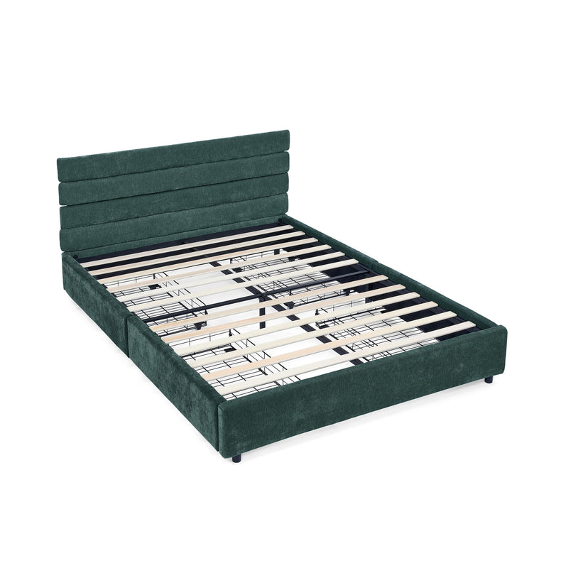 Modern Cushioned Bed Frame With Headboard And Drawers