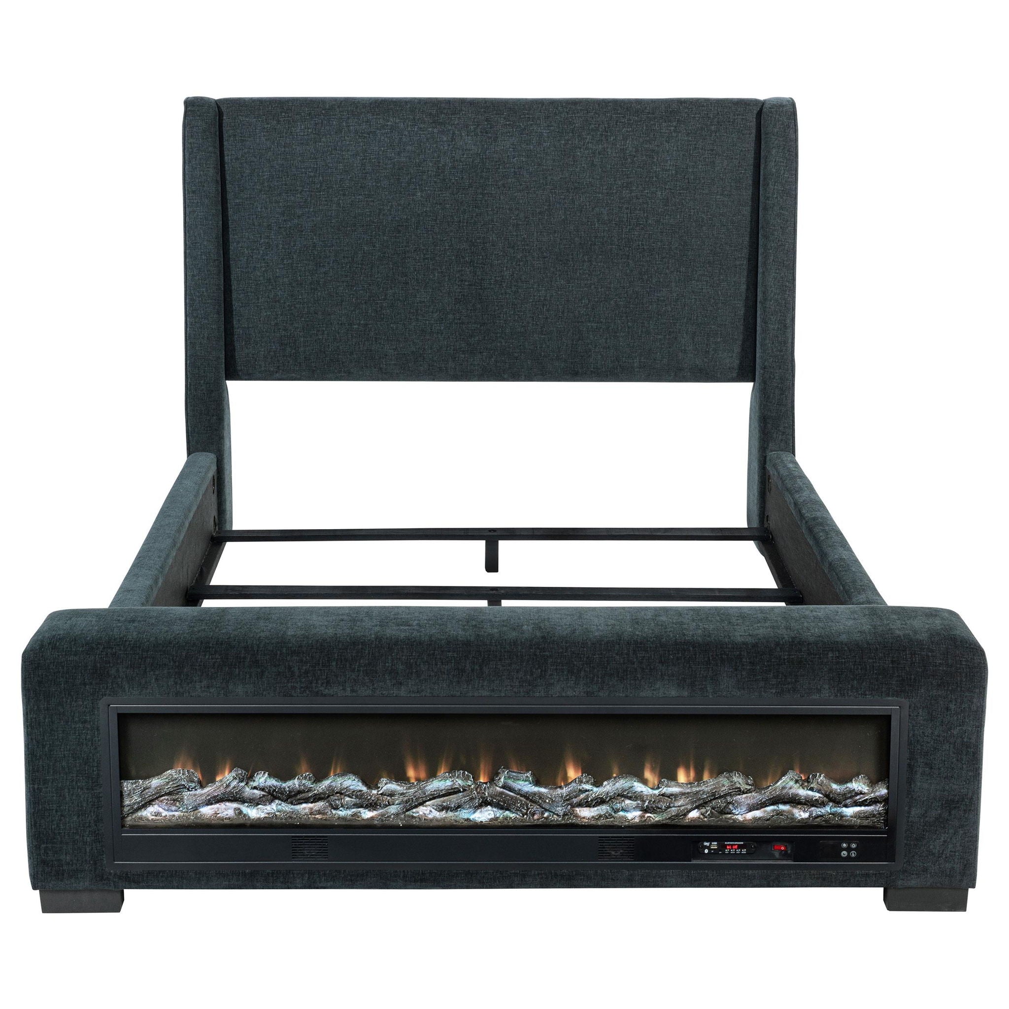 Preston Upholstered Queen Audio Flame Visualizer Bed Dark Blue