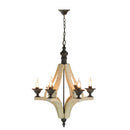 6 Light Wood Chandelier, Hanging Light Fixture With Adjustable Chain For Kitchen, Bulb Not Included - Cream