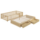 Daybed With Fence Guardrails And 2 Drawers, Split Into Independent Floor Bed & Daybed