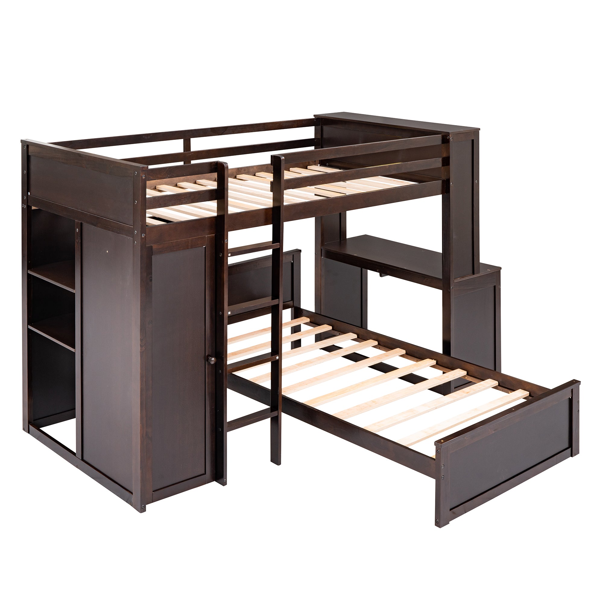 Twin size Loft Bed with a Stand-alone bed, Shelves,Desk,and Wardrobe-Espresso - Atlantic Fine Furniture Melbourne FL