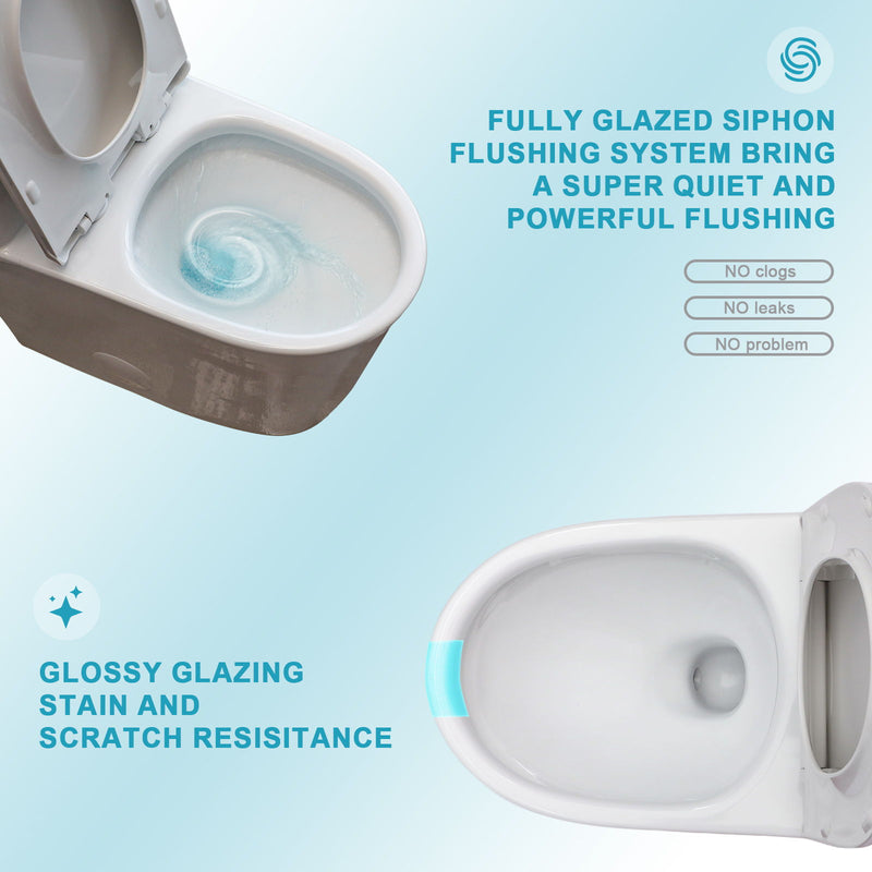 1 Piece Toilet For Bathroom, Soft Closing Seat, Dual Flush 1.1 / 1.6 Gpf - White