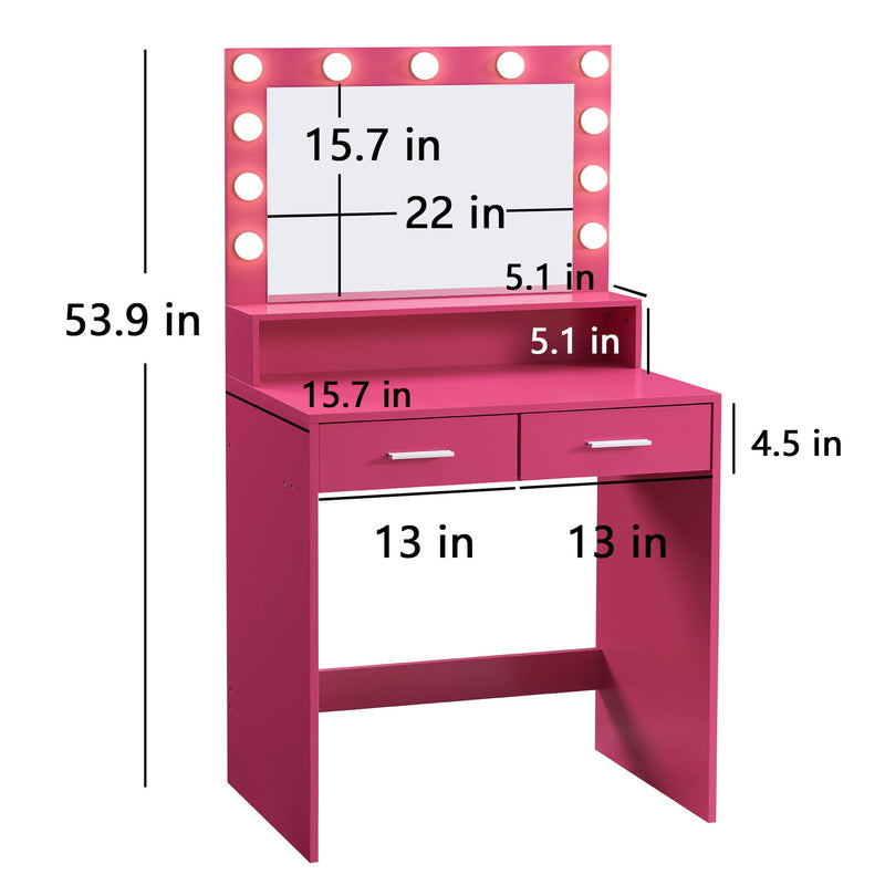 Vanity Desk With Mirror And Lights, Dressing Table With Large Drawer, 2 Level Storage Dresser & 3 Lighting Modes Adjustable Brightness, Suitable For Bedroom