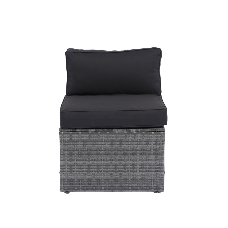 5 Pieces Rattan Sectional Outdoor Furniture Cushioned U Sof Set With 2 Pillow - Gray / Black