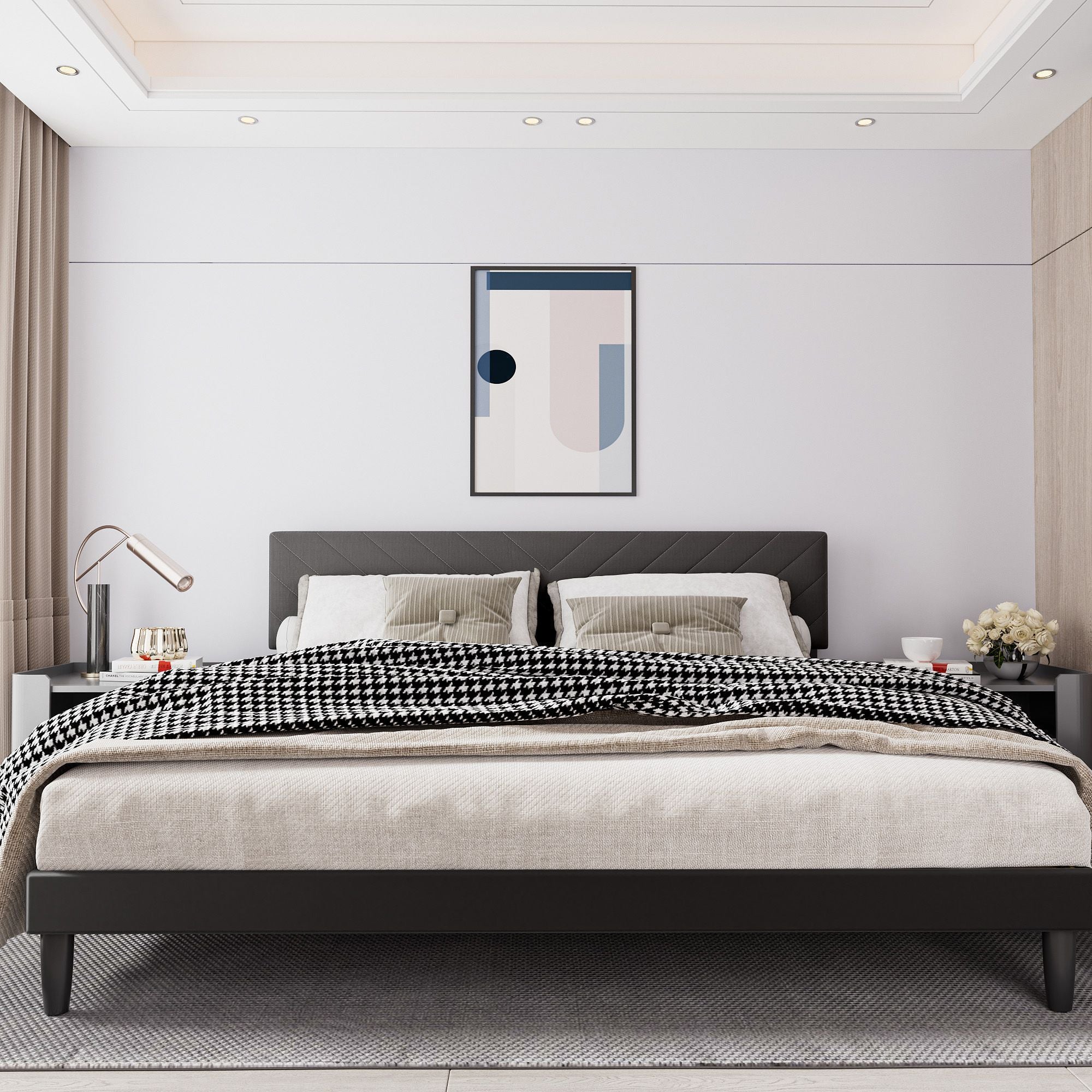 Upholstered King Size Bed Frame Platform with High-Adjustable Headboard and Solid Wood Slats Support, Strong Weight Capacity, Non-Slip and Noise-Free,No Box Spring Needed, Easy Assembly, Grey - Atlantic Fine Furniture Melbourne FL