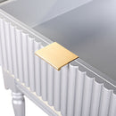 Luxury Vanity Desk With Round Mirror Height Adjustable Dressing Table Set Engineered Wood - Silver