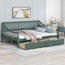 Full Size Daybed with Two Storage Drawers and Support Legs, Green