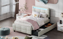 Upholstered Platform Bed With LED Frame, With Trundle And 2 Drawers