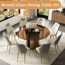 Modern Round Dining Table Set With Glass Top And Steel Legs