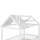 Twin Size Wood House Bed with Fence, White