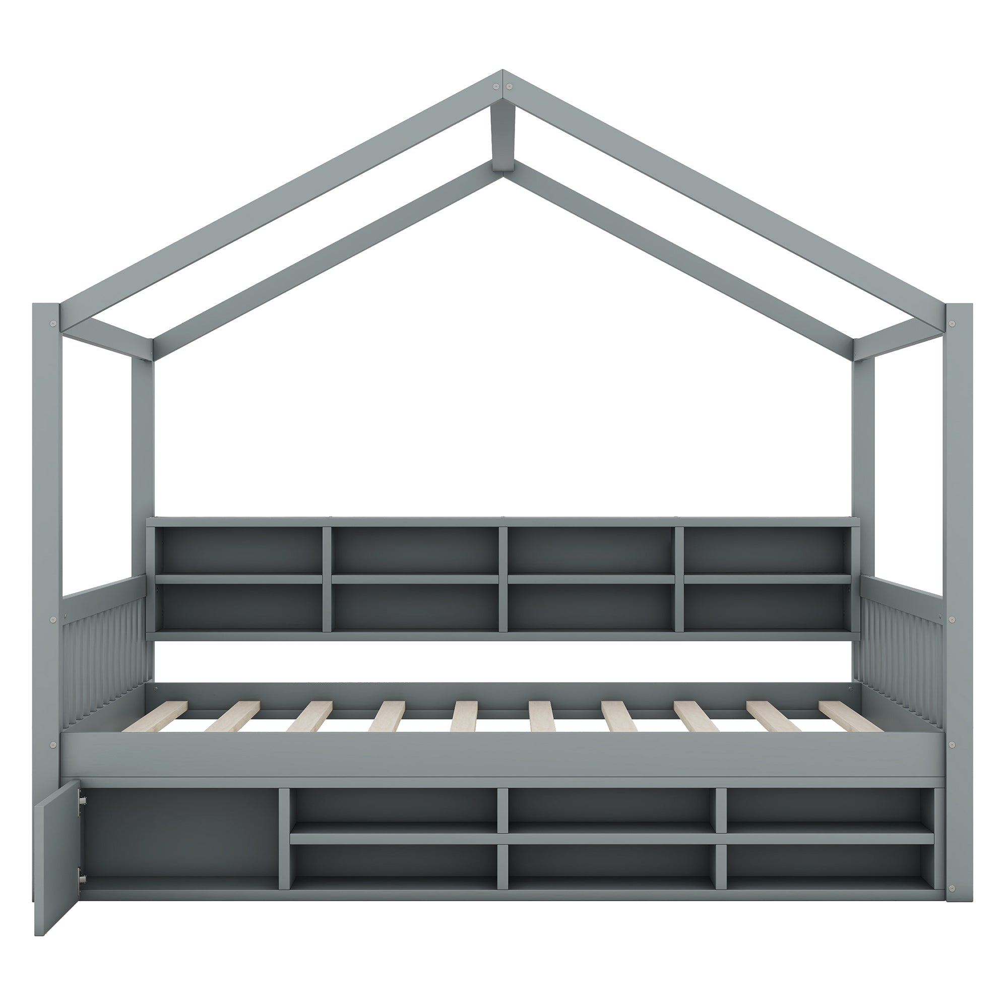 Full Size Wooden House Bed with Shelves and a Mini-cabinet, Gray - Atlantic Fine Furniture Melbourne FL