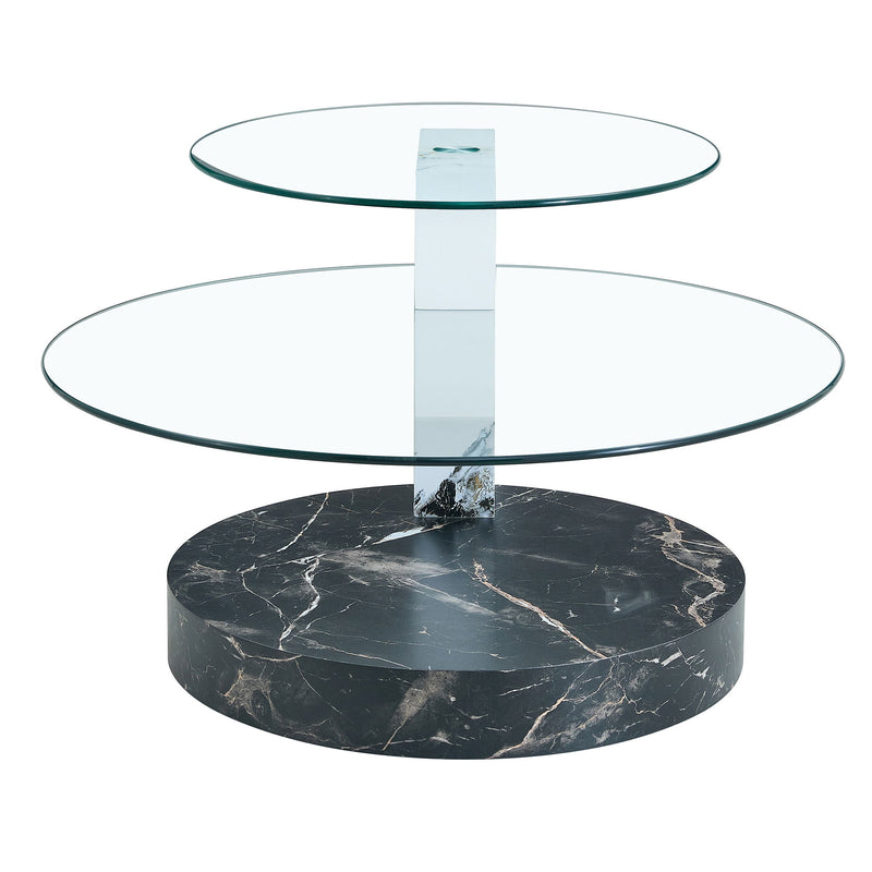 Contemporary Artistic Double Layer Coffee Table,Tempered Glass Top