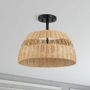 Twinkle - Double Lights Semi Flush With Shade - Black / Rattan