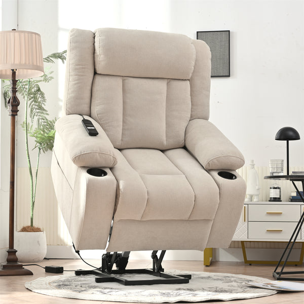 Power Lift Recliner Chair for Elderly,Fabric Lift Chairs for Living Room w/ Extended Footrest,Classic Single Sofa,Home Theater Seat with 2 Cup Holders,Side Pockets,Remote Control(Light Gray)